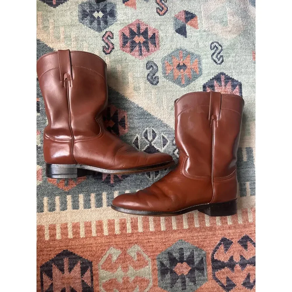 Vintage Diamond J Brown Leather Roper Boots – Made in Mexico – Size 9D